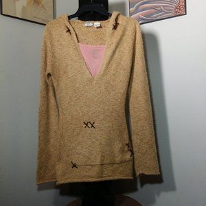 BKE super soft tan decorative hooded sweater